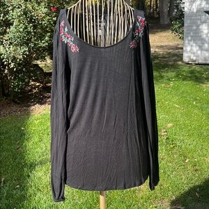 American Eagle Outfitters Black Top with Red Floral Embroidery
